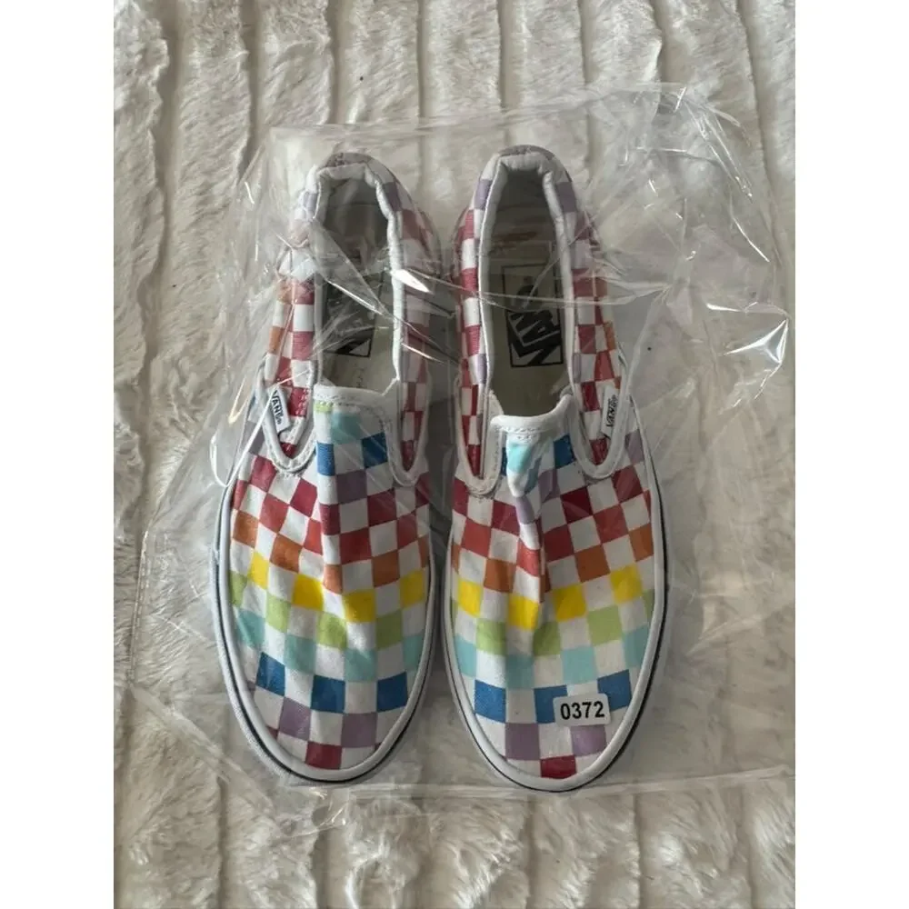 Vans Classic Slip-On Rainbow Checkerboard Canvas Shoes Men's 5.5 Women's 7